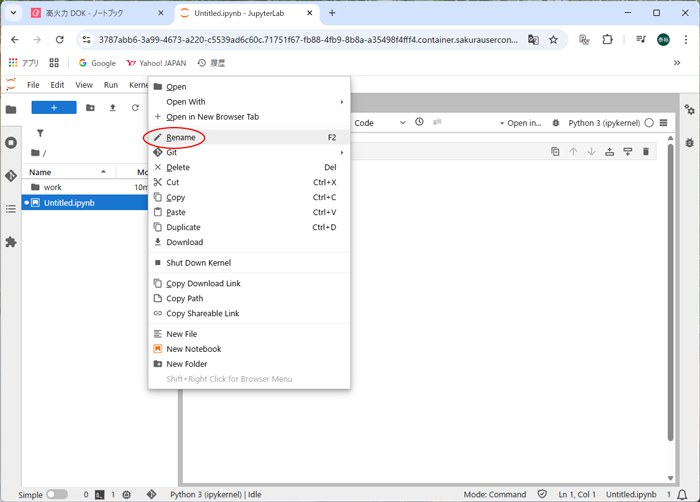 さくら DOK ノートブック Python3(iPykernel)起動
